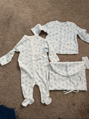 NWT Polo Ralph LaurenBaby Blue Footed One-Piece with Matching Jacket Set NB/3M